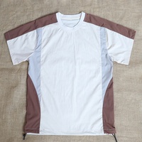 T-shirt pour homme à manches courtes, col rond, à séchage rapide, en nylon, avec logo personnalisé, color block, avec deux cordonnettes latérales, pour l'été en plein air