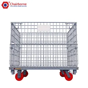 Personalizado Plegable Apilable Almacén Metal Galvanizado Malla de alambre Heavy Duty Pallet Cage con tapa