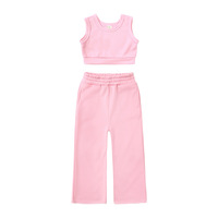 Conyson Enfants Nouveautés Ensembles de vêtements pour enfants personnalisés d'été en couleur unie sans manches et pantalon Ensembles de vêtements pour filles Ensemble de vêtements deux pièces