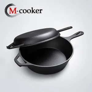 طباخ كومبو متعدد الوظائف بألوان متدرجة من الحديد الزهر وعاء عميق مع غطاء لقلي الطعام