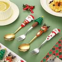 Ensemble de couverts de Noël en acier inoxydable avec manche Père Noël et renne, idéal pour les fêtes de fin d'année