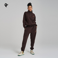 Vêtements de mode pour femmes, logo brodé personnalisé, ensembles pour femmes, sweat-shirt à demi-zip, pantalon de jogging, ensemble de survêtement 2 pièces