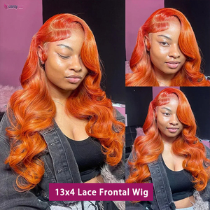 Perruque <span class=keywords><strong>de</strong></span> cheveux humains ondulés 13x6, <span class=keywords><strong>orange</strong></span> gingembre pré-plumée HD, perruque frontale en dentelle colorée à porter pour les femmes - Product Image 3
