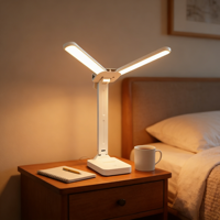 Lampe LED pliable à double tête 2-en-1, lampe de bureau tactile rechargeable, lampe de lecture et de nuit pour dortoir