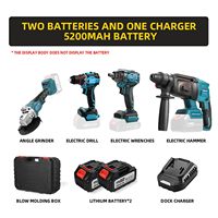 Kit combiné d'outils électriques 4 pièces 21V marteau sans fil/meuleuse d'angle/clé à chocs/perceuse 2 piles étui rigide OEM