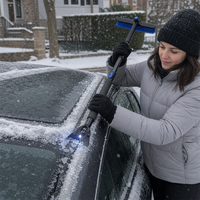 Brosse à neige télescopique en mousse à poils rigides avec manche en fer et grattoir à glace ABS pour pare-brise de voiture – Idéale pour l'hiver