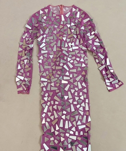Lujoso vestido de noche rosa para mujer Falda corta de manga larga de cintura alta <span class=keywords><strong>con</strong></span> <span class=keywords><strong>lentes</strong></span> brillantes irregulares para fiestas - Product Image 4