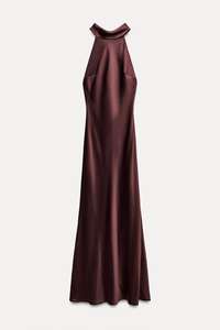KP & ZA 2025 été nouvelle mode Damen Beleuchtung cou titulaire Rucken perd Seiden Satin Texture formelle Midi longueur robe florale - Product Image 4