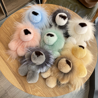 Mignon Rex Lapin Fourrure Petit Lion En Peluche Porte-clés Pendentif Peluche Poupée avec Alliage Métal Plastique et PU Matériaux