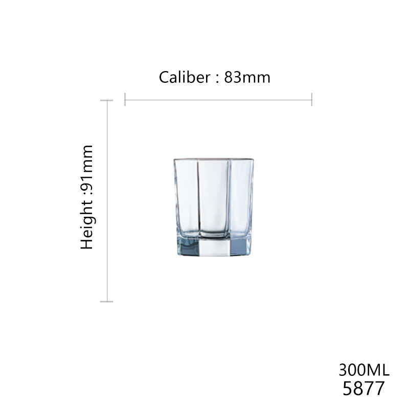 Gobelet en verre transparent hexagonal court de 300 ml