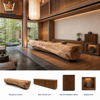 Ensemble de mobilier de style japonais pour hall d'hôtel avec canapé, table basse en pierre, comptoir de réception, banc et buffet pour complexes hôteliers