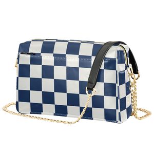 Blue Checkered Custom <b>Leather</b> Crossbody Bag for Women Shoulder Bags with Chain Strap <b>Purse</b> Shoulder Handbag with Zipper - Product Image 1