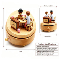 Caja Musical de Madera de Haya Natural con Movimiento Sankyo de 18 Notas, Giratoria, para Parejas, con Grabado Personalizado, para San Valentín o Bodas
