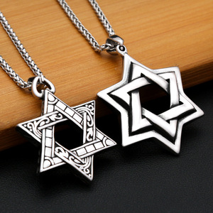 Yunnique – collier avec pendentif étoile pour hommes, design hexagramme en argent tibétain, chaîne de pull à la mode, bijoux cadeau - Product Image 3