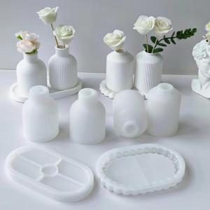 2pcs Vase+<strong>Tray</strong> Kit Silicone Mold Plaster Gypsum Form Mould Stripe Bubble <strong>Candle</strong> Holder Storage <strong>Tray</strong> Diy Round Epoxy Resin Molds - Product Image 4