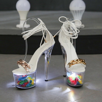 Nouveau Design Femmes Chaussures 17 cm Talons Aiguilles Plate-Forme Fleurs Remplies Lumière LED Discothèque Pôle Danse Dames Sandales