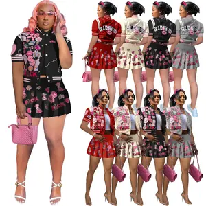 2024 New Women's Letter Print Bomber Baseball Jacket Baseball Coat Tennis 2 Two Piece Bad Bltch Varsity Skirt Sets