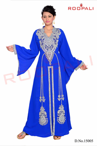 Caftán Azul Rey de Chifón con Bordado Zari, Vestido Elegante para Fiesta, Diseño Fluido y Moderno para Mujer - Product Image 2