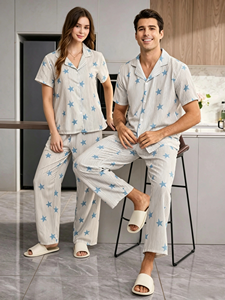 Conjunto de Pijamas de Bambú Azul Personalizado para Parejas, Ropa de Dormir para Hombre y Mujer, Venta al Por Mayor, Tops y Pantalones Cortos, Proveedor de Ropa de Dormir OEM - Product Image 3