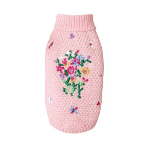 Low MOQ mimixiong knitted solid color flower pattern Dog Pet animal Sweaters clothing Sweater pets clothes apparels