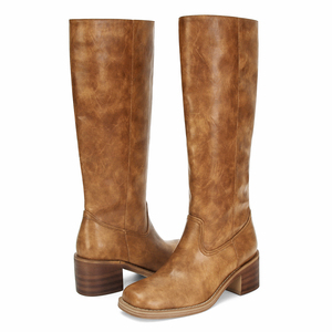 Fashion <strong>Comfortable</strong> Casual Brand Winter Women's Pull on Knee High Square Toe Chunky Block Heel Tall <strong>Wide</strong> <strong>Calf</strong> Long <strong>Boots</strong>