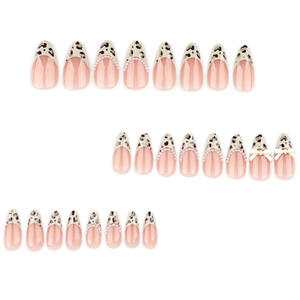 Art des <span class=keywords><strong>ongles</strong></span> imprimé léopard français de Nail Factory, <span class=keywords><strong>faux</strong></span> <span class=keywords><strong>ongles</strong></span> courts à clipser avec nœud perlé - Product Image 2