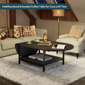 Table basse moderne noire <span class=keywords><strong>à</strong></span> 2 niveaux avec panneau pliant unique pour grands ou petits espaces de rangement extensible pour tout <span class=keywords><strong>salon</strong></span> - Product Image 4