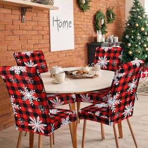 4 Uds. Juego de fundas para sillas de Navidad ligeras, copo de nieve elástico impreso, fácil de quitar, lavado, protectores perfectos para sillas de comedor de Navidad - Product Image 2