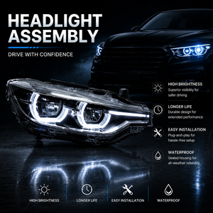 Fari a <span class=keywords><strong>LED</strong></span> BK per <span class=keywords><strong>BMW</strong></span> Serie 3 <span class=keywords><strong>F30</strong></span> F35 2012-2019, Gruppo Ottico 6000K con DRL, Indicatori di Direzione Sequenziali, Lente Proiettore, Aggiornamento Fari - Product Image 1