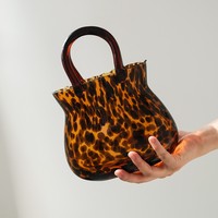 Vase en verre ambré effet écaille de tortue, forme sac à main, avec anse, pour fleurs, décoration vintage pour la maison, centre de table