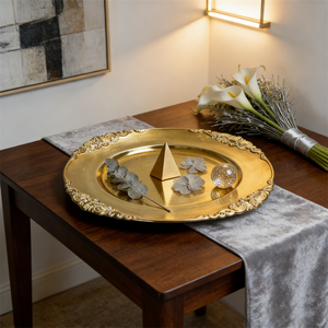 Assiettes de présentation rondes de luxe de 13 pouces en plastique, style victorien baroque, avec bordure gaufrée feuille, pour mariage - Product Image 2