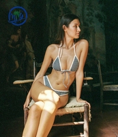 Gerecycleerde polyester bikiniset voor dames, printkleur, basic badpak stijl, aangepast logo, lage minimale bestelhoeveelheid 2026, aangepaste badkleding