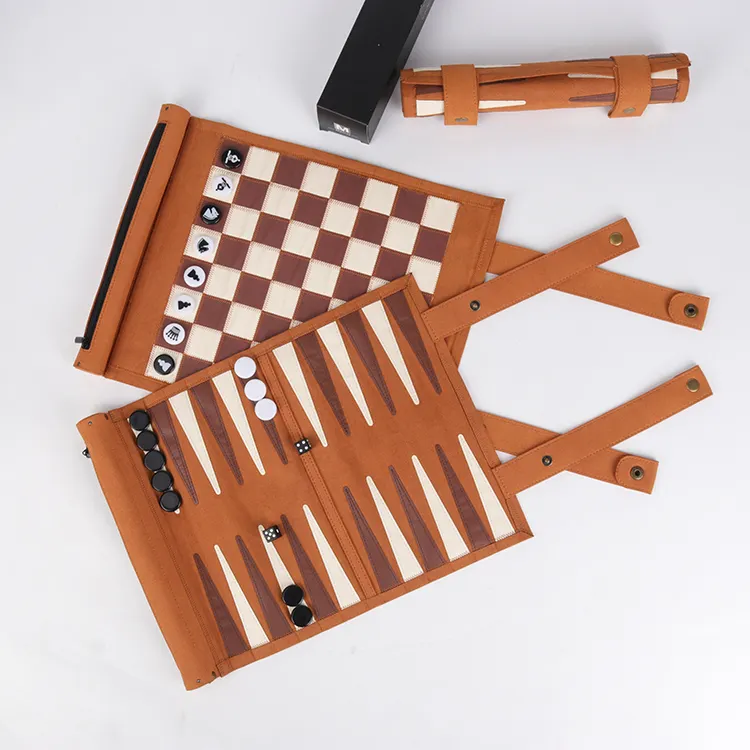 Set permainan Backgammon catur portabel, perjalanan catur gulung ke atas Backgammon 2 in 1