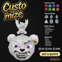 Nouveau style Pendentif monstre de dessin animé entièrement pavé de moissanite en argent sterling 925, bijoux de mode pour homme pour performance rap