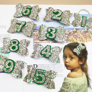 All'ingrosso fermaglio per capelli in tessuto verde personalizzato buon anniversario di compleanno con fiocco per capelli glitterato per donne bambini bambini fascia per ragazze - Product Image 1