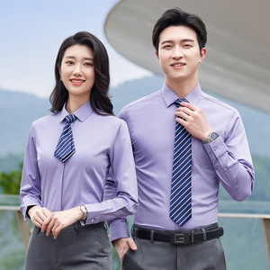 Professional Men's And Women's Long Sleeve Shirts Solid Color Anti-Wrinkle Business Workwear For Office College Teacher Bank - Product Image 2
