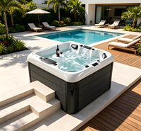 Spa de luxe pour 4 personnes en acrylique pour l'extérieur avec plusieurs jets de massage, bain à remous carré autoportant