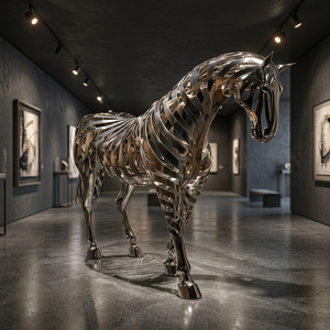 Escultura de Caballo de Acero Inoxidable con Acabado de Espejo, Estatua de Animal Personalizada, Decoración de Jardín Grande - Product Image 3