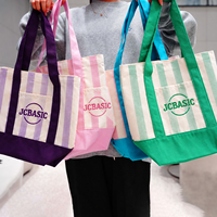 Sac fourre-tout en toile de coton réutilisable à grande capacité avec poche avant, personnalisable avec logo brodé rayé, vente en gros