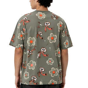 เสื้อยืดผู้ชายผ้าฝ้ายคุณภาพสูงเนื้อหนา พิมพ์ลายกระต่ายดอกไม้ทั่วตัว ทรงโอเวอร์ไซส์ ไหล่ตก สไตล์สตรีทแวร์ - Product Image 4