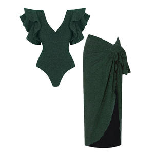 TW 2026 Nueva Llegada Estilo de Moda Atractivo Traje de Baño Enterizo de Color Sólido con Vestido de Baño <span class=keywords><strong>Escote</strong></span> en <span class=keywords><strong>V</strong></span> <span class=keywords><strong>Profundo</strong></span> Volantes Bikini para Mujer - Product Image 2
