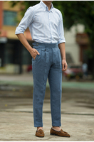 Pantalon de costume court en lin de nouveau style d'été pour hommes pantalon décontracté à taille haute style formel mince
