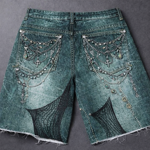 DiZNEW Pantaloncini in Denim da Uomo Personalizzati Streetwear Trendy Lavati con Stampa 3D Catene Jorts - Product Image 3