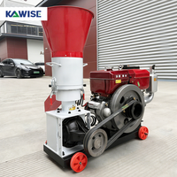 Nouvelle machine à granulés d'aliments pour animaux Kawise Diesel pour petites exploitations agricoles avec moteur refroidi par eau, options de matrices de 2,5 à 8 mm, capacité de 200 à 250 kg/h