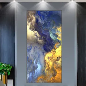 Arte de Pared Abstracto Nórdico con Nubes y Niebla Dorada y Azul, Lienzos, Pósters e Impresiones, Cuadros de Fantasía, Decoración para Sala de Estar y Hogar - Product Image 1