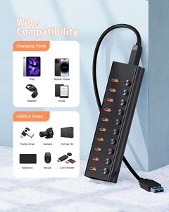 Portable 10-Port <strong>USB</strong> <strong>3.0</strong> 3.2 Hub <strong>USB</strong> 10Gbps Data Hub Splitter with Individual LED On/Off <strong>Switcher</strong> 12V4A Power Adapter for Laptop - Product Image 6