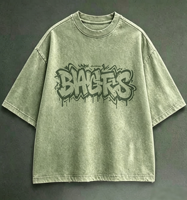 T-shirt vert vintage surdimensionné avec logo graffiti imprimé Kornit DTG, en coton, style streetwear