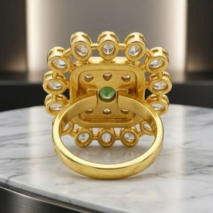Luxury 925 Silver Kundan Floral <b>Ring</b> <b>Gold</b> Adjustable Statement Jewelry for Women Party Wear Fashion Style - Product Image 3