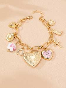 צמיד זהב לוקט קסם צמיד וטרנדי עם קשת כובע הבוקרת מגפי כובע הבוקרת נעלי סוס תכשיטים מתנה לנשים - Product Image 4