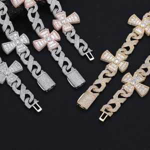 <span class=keywords><strong>Collana</strong></span> da Uomo <span class=keywords><strong>Personalizzata</strong></span> Vintage Hip Hop con Croce Baguette e Catena Infinita, Gioielli Bling CZ Iced Out Bicolore - Product Image 5